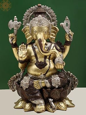 12" Brass Chaturbhuja Ganesha Anugraha-Murti | Handcrafted in India