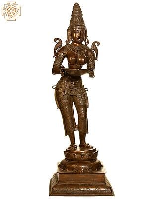 51" Large Size The Woman with the Lamp: A Form of Deepalakshmi In Brass | Handmade | Made In India