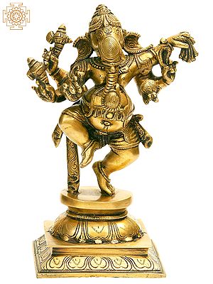 9" Six-armed Dancing Ganesha In Brass | Handmade | Made In India