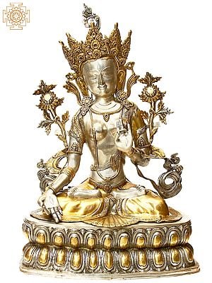 33" Large Size Goddess White Tara Statue (Tibetan Buddhist Deity) in Brass