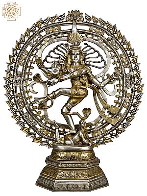 30" Large Size Nataraja in Silver and Golden Hues In Brass | Handmade | Made In India