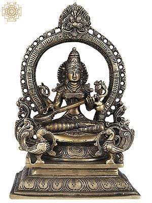 11" Saraswati - Goddess of Wisdom and Arts In Brass | Handmade | Made In India