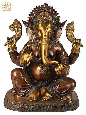 21" Red-Hued Kshipra Ganapati Brass Idol | Handmade | Made In India