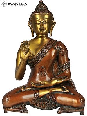 11" Lord Buddha Statue Granting Abhaya in Brass | Handmade | Made in India