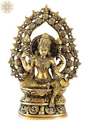 10" Goddess Lakshmi with Aureole of Purna-Ghatas In Brass | Handmade | Made In India