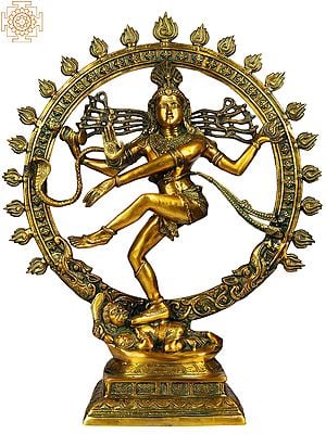 33" Large Size Nataraja in Golden and Green Hues In Brass | Handmade | Made In India