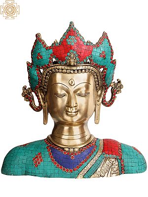 15" Crown Buddha Bust In Brass | Handmade | Made In India