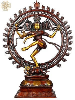 41" Large Size Nataraja in Golden and Brown Hues In Brass | Handmade | Made In India