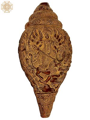 10" Goddess Durga Conch In Brass | Handmade | Made In India
