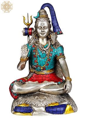 13" Lord Shiva (with Inlay Work) In Brass | Handmade | Made In India