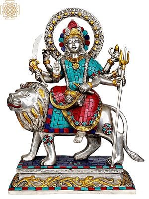 13" Goddess Durga (Inlay Statue) In Brass | Handmade | Made In India