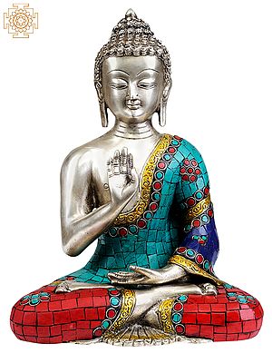 10" Lord Buddha in Abhaya Mudra (Inlay Statue) In Brass | Handmade | Made In India