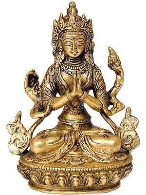 6" Tibetan Buddhist Deity-Chenrezig (Shadakshari Lokeshvara) Brass Statue | Handmade | Made in India