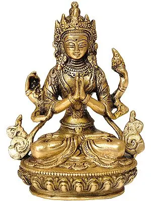 6" Tibetan Buddhist Deity-Chenrezig (Shadakshari Lokeshvara) In Brass | Handmade | Made In India