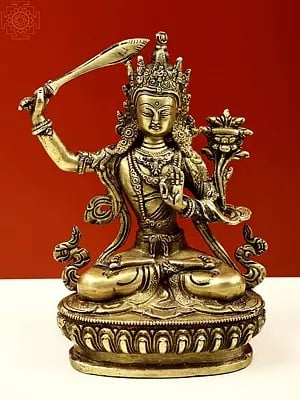 8.5" Tibetan Buddhist God Manjushri in Brass | Handmade | Made In India