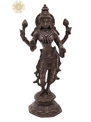 10" Standing Goddess Lakshmi Brass Statue | Handmade | Made in India