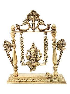 9" Bala Ganesha on the Swing with Kirtimukha Atop In Brass | Handmade | Made In India