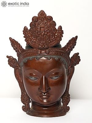 Copper Idol of Goddess Tara Head With Five Crested Crown