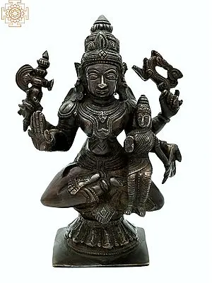 7" Shiva as Pashupatinath with Goddess Parvati on His Lap In Brass | Handmade | Made In India