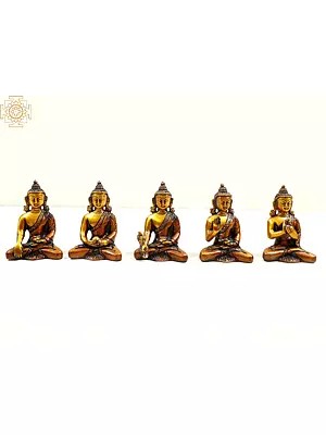 3" Set of Five Brass Dhyani Buddhas (Tibetan Buddhist Deities) | Handmade