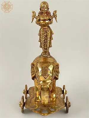 13" Deepalakshmi on an Elephant with Wheels | Handmade | Madhuchista Vidhana (Lost-Wax) | Panchaloha Bronze from Swamimalai
