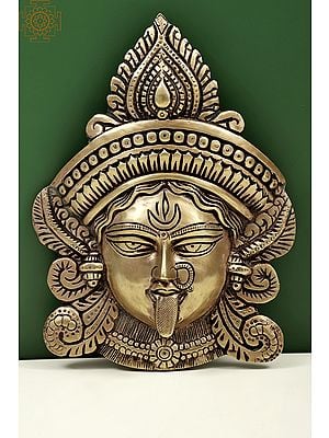10" Goddess Durga Wall Hanging Mask in Brass | Handmade | Made in India