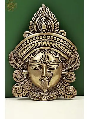 10" Goddess Durga Wall Hanging Mask In Brass | Handmade | Made In India