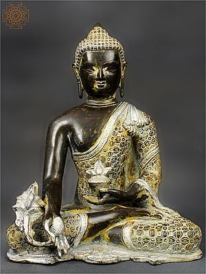 10" Seated Bhaishajyaguru With Myrobalan In His Hand In Brass