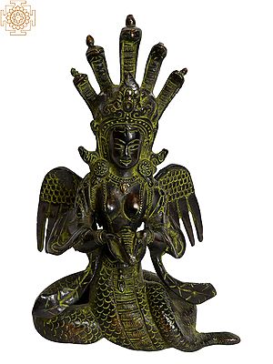 8" Naga Kanya (Snake Maiden) Statue in Brass | Handmade | Made in India