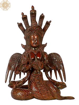 8" Naga Kanya (Snake Maiden) Statue in Brass | Handmade | Made in India