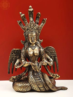 8" Naga Kanya (Snake Maiden) Statue in Brass | Handmade | Made in India