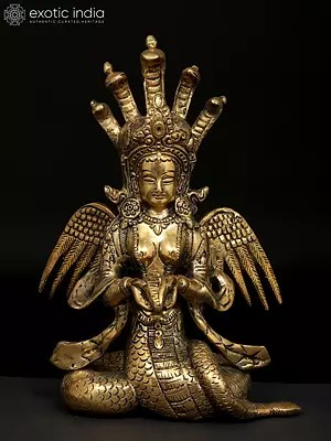 8" Naga Kanya (Snake Maiden) Statue in Brass | Handmade | Made in India