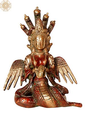8" Naga Kanya (Snake Maiden) Statue in Brass | Handmade | Made in India