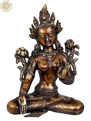 9" Buddhist Goddess White Tara Brass Sculpture in Varada Mudra | Handmade | Made in India