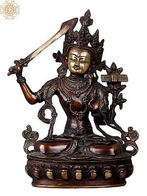 13" Tibetan Buddhist Deity, The Serene Manjushri In Brass | Handmade | Made In India