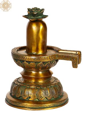 7" Brass Shivalinga with Offering of Flowers | Handmade Home Temple Idol