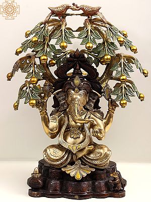 24" Brass Lord Ganesha with Tree | Handmade