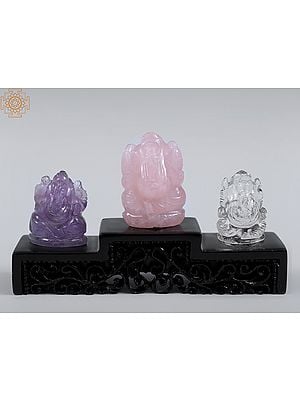 5" Small Gemstone Ganesha Set with Wooden Pedestal