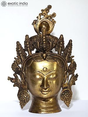 10" Tibetan Buddhist Goddess Tara Head - Made in Nepal In Brass | Handmade