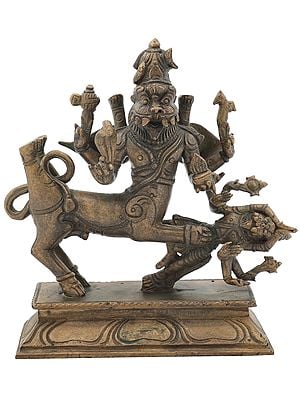 6.2" Lord Sharabha Subdues The Unpacifiable Narasimha | Handmade | Panchaloha Bronze