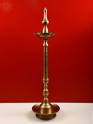 45" South Indian Large Wick Lamp In Brass | Handmade