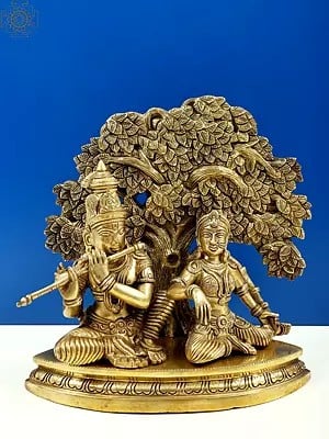12" Krishna Playing flute for Radha In Brass | Handmade | Made In India