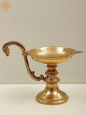 4" Small Handheld Puja Lamp in Brass