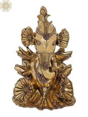 16" Stylized Ganesha Blossoming Like a Lotus In Brass | Handmade | Made In India