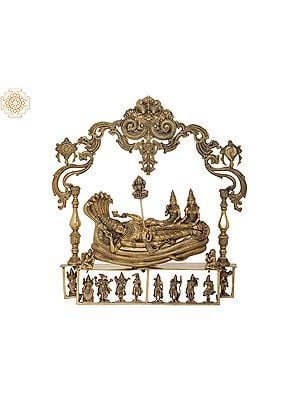 25" Brahma Stems From The Navel Of Sheshashayi Vishnu Upon Dashavatara Base In Brass | Handmade | Made In India