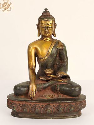 9" Tibetan Buddhist Bhumisparsha Buddha In Brass