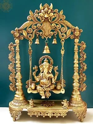 26" Kirtimukha Ganesha Swing with Bells In Brass