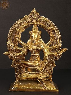 8" Brass Eight-Armed Goddess Varahi Statue | Handmade