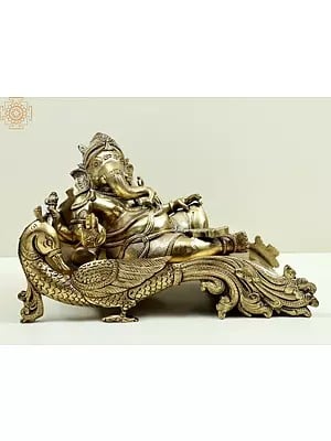 10" Ganesha Relaxing on a Peacock Recliner | Handmade |