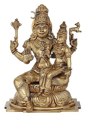 8" Bhagawan Shiva with Devi Parvati (Hoysala Art) | Made In South India
